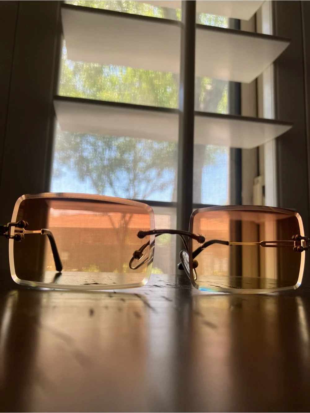 Brand New Rectangular Orange Lens Hold Grame Sunglasses